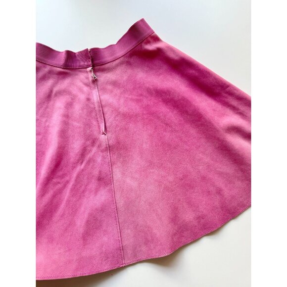 3.1 PHILLIP LIM Fuchsia Pink Sheep Skin Leather Suede Circle Mini Skirt, Size 4 - Picture 12 of 16